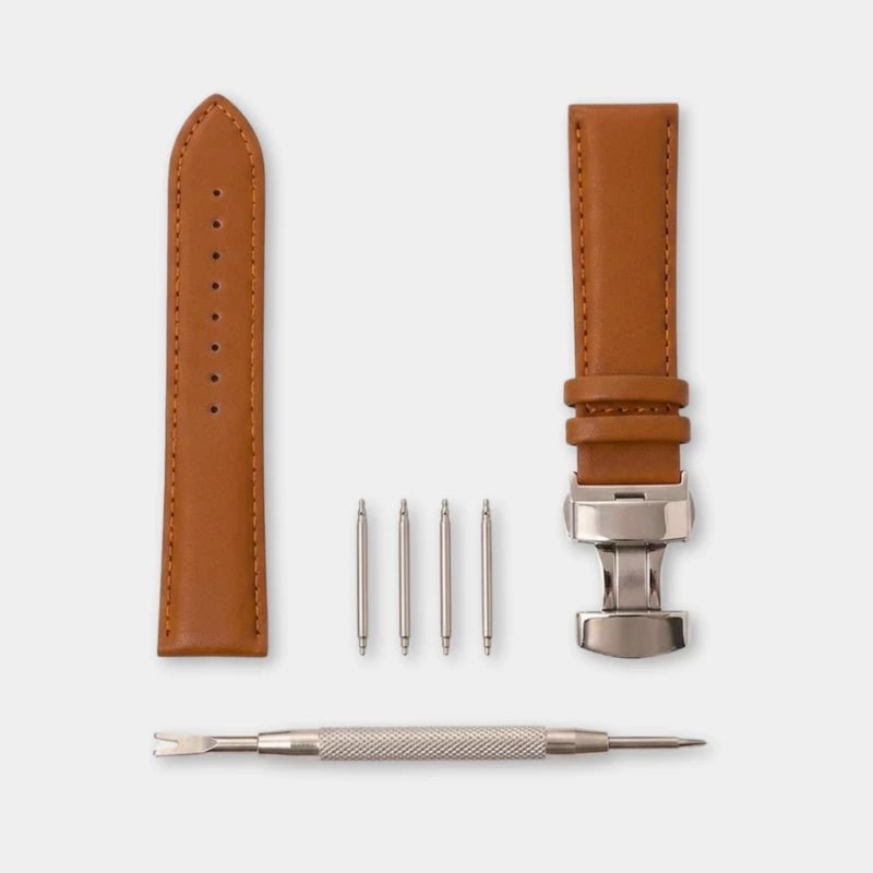 20mm Premium Butterfly Buckle PU Leather Watch Strap for Men - Dohans Essentials - qatar
