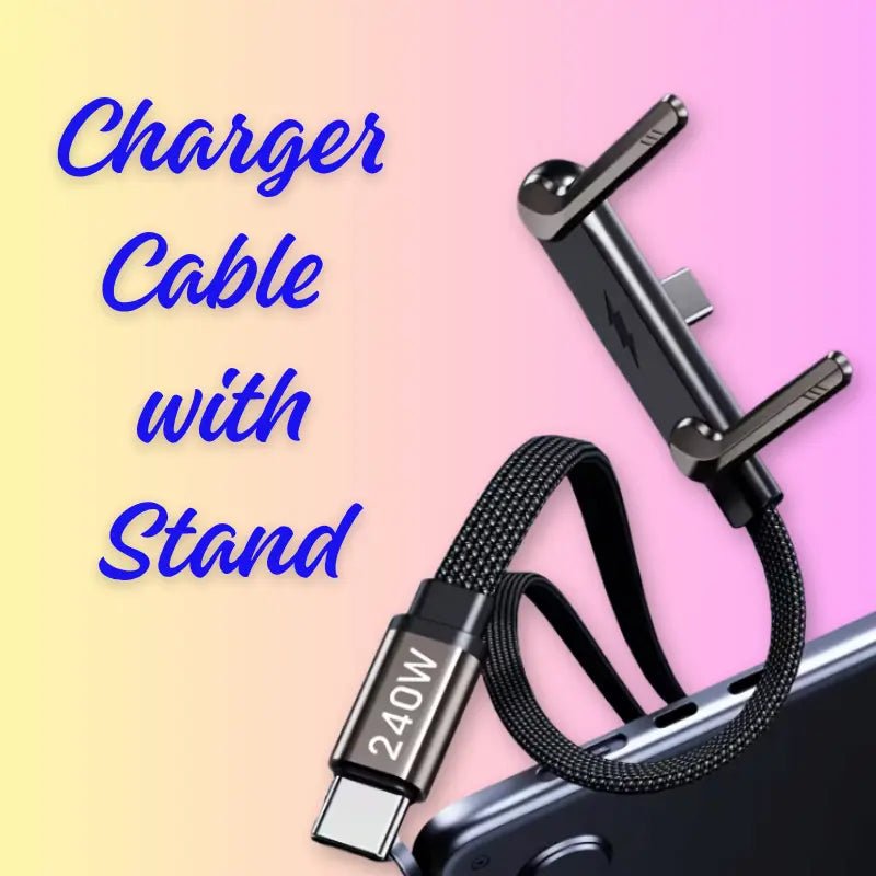 240W Flat Braided Type-C to Type-C Fast Charging Cable Gaming Angled Phone Stand Data Transfer - Dohans Essentials - qatar