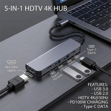5-in-1 USB-C Hub 4K HDMI 100W PD Charging High-Speed USB Multiport Adapter MacBook Samsung HP