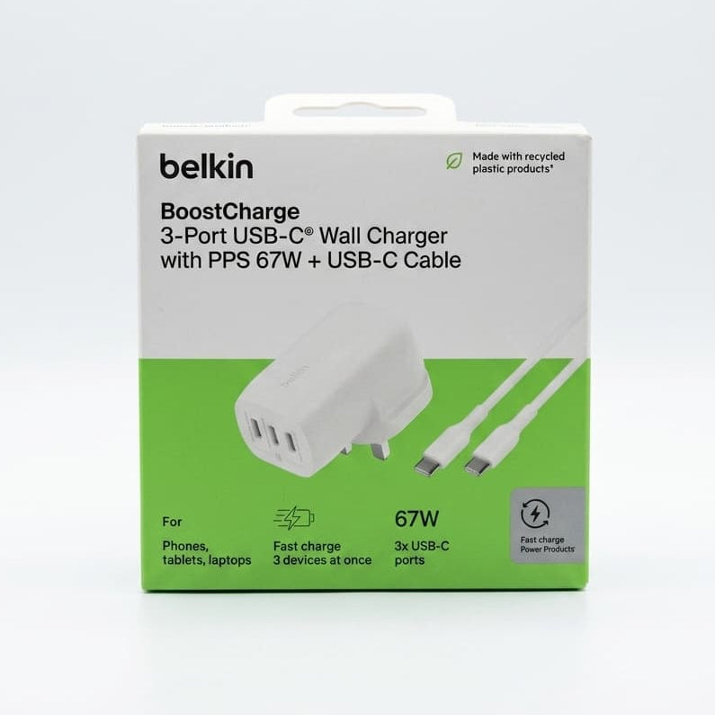 Belkin Boost Charge 67W 3-Port PPS Wall Charger With Type-C Cable