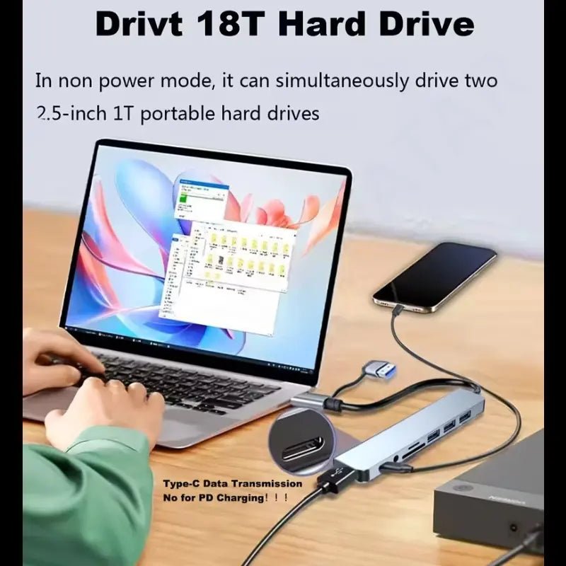 8 in 1 Multi Port Docking Station Adapter - Dohans Essentials - qatar