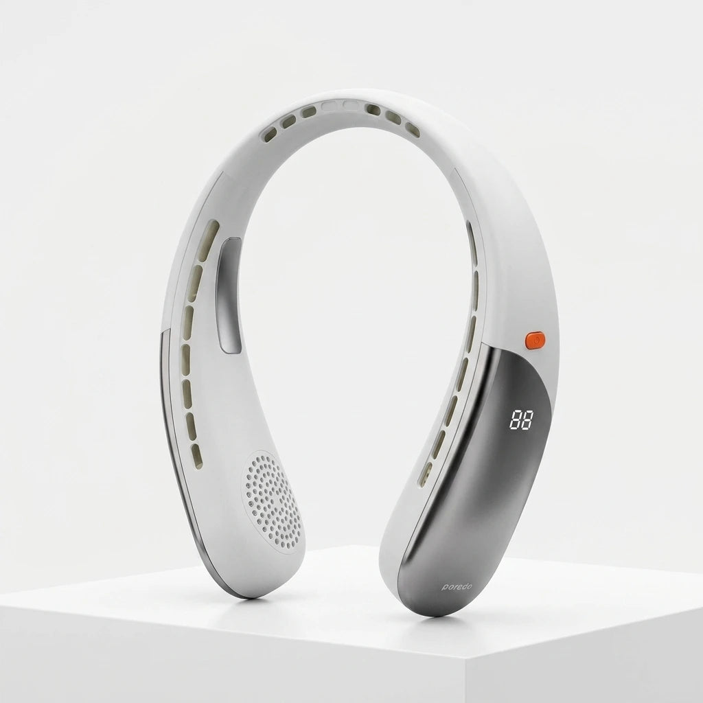Porodo ChilloZen Neck Cooling Fan | 3000mAh | 6 Speed Levels | Digital Display | USB-C