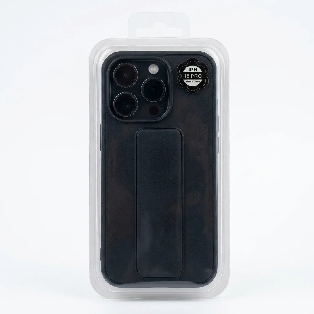 A black protective phone case with a built-in kickstand, shown inside its clear plastic retail packaging. The case is designed for an iPhone 11 Pro, as indicated by the camera cutouts and the 'IPHONE 11 PRO' text printed on the upper right.