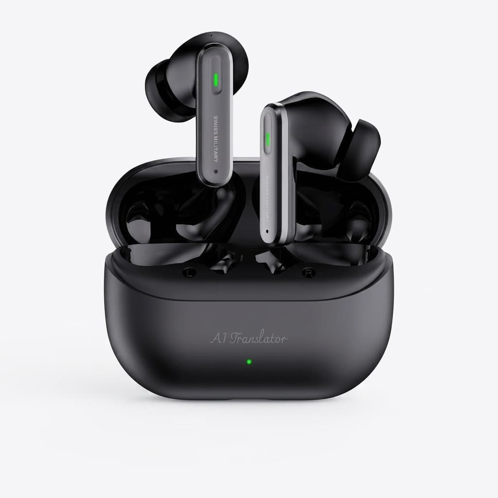Swiss Military Delta AI Wireless Earbuds, Active Noise Cancelling, AI Chat Mode, 130+ Language Support,Color - Black