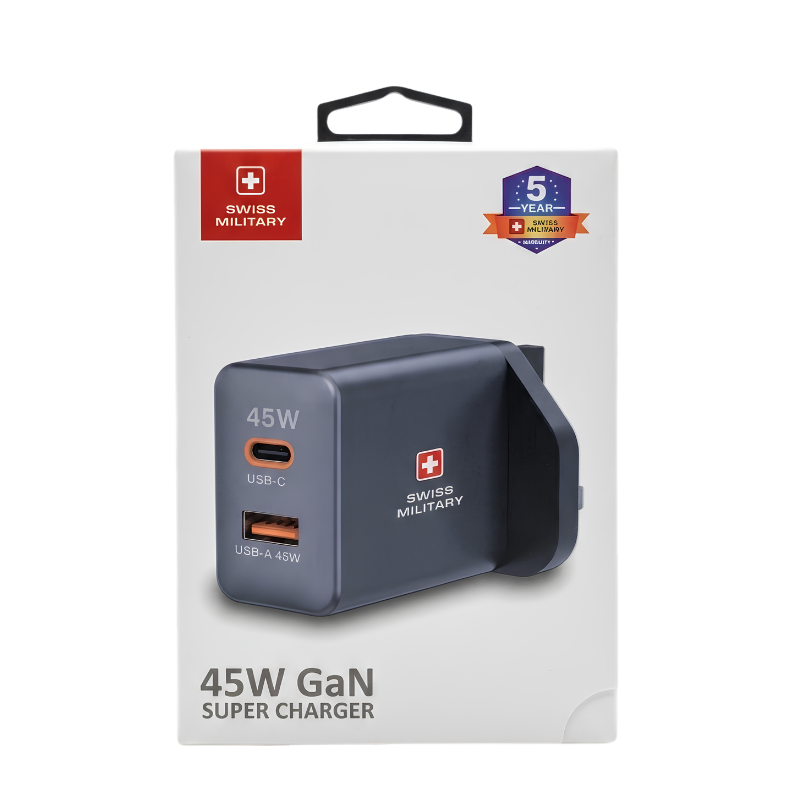 Swiss Military GaN 45W Super Charger USB-A & USB-C Port Adapter