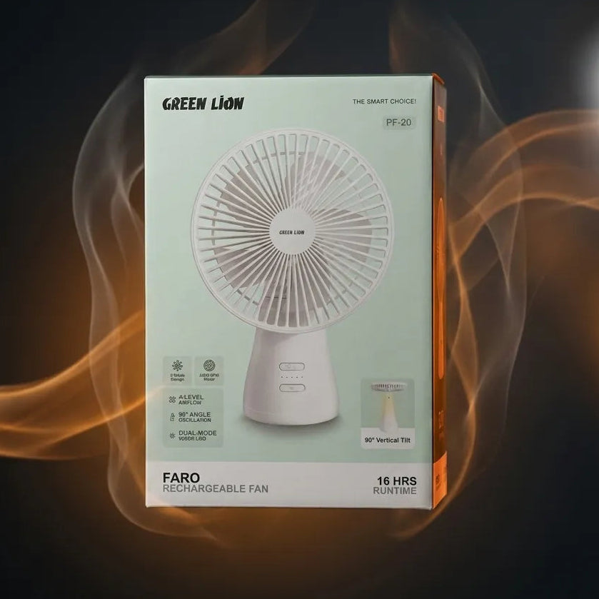Green Lion PF-20 Portable Fan | 2400mAh Battery | USB-C | 4 Speed Levels | 90° Oscillation