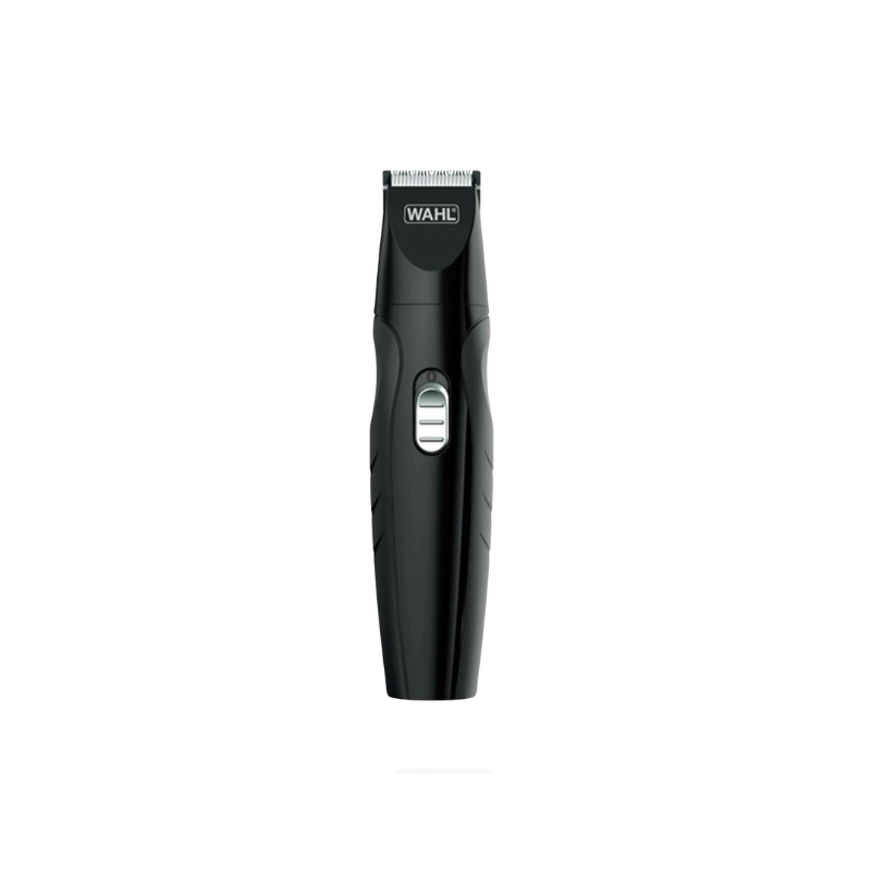 A black Wahl cordless hair trimmer shown vertically against a plain white background.