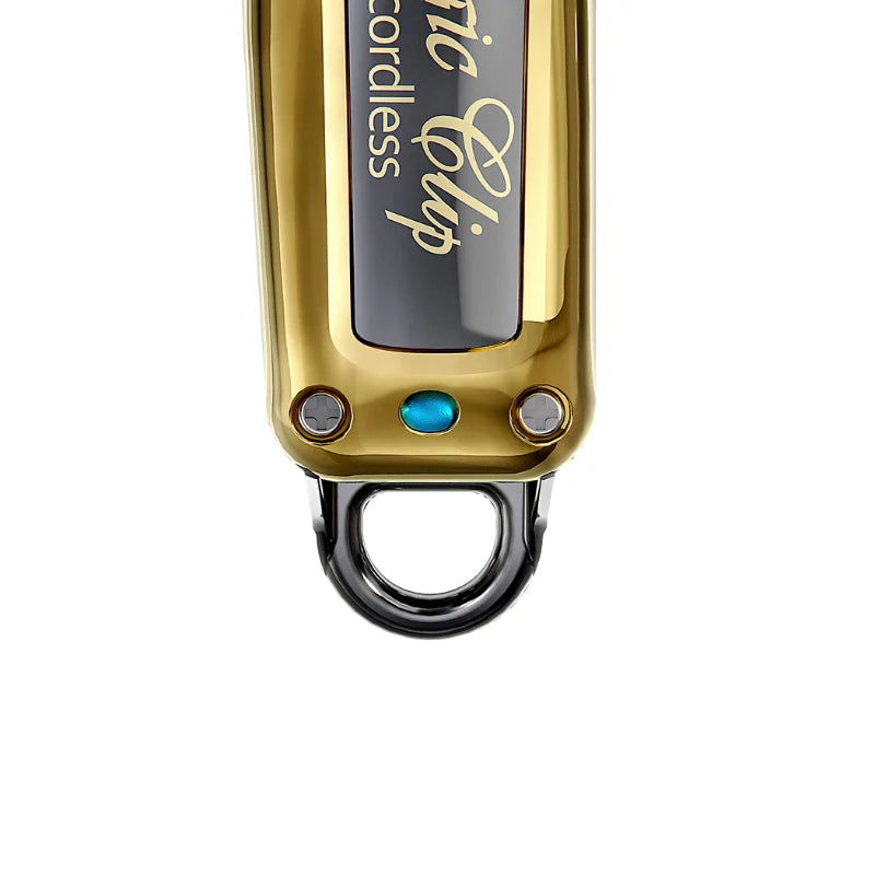 Gold electric clipper with brand name on a white background