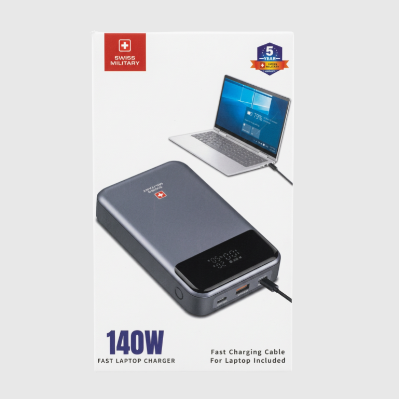 Swiss Military Power House 140W, 20000mAh Laptop Power Bank Dual USB-C + USB-A, LED Display , SM-PB-20K-140W-2C1A