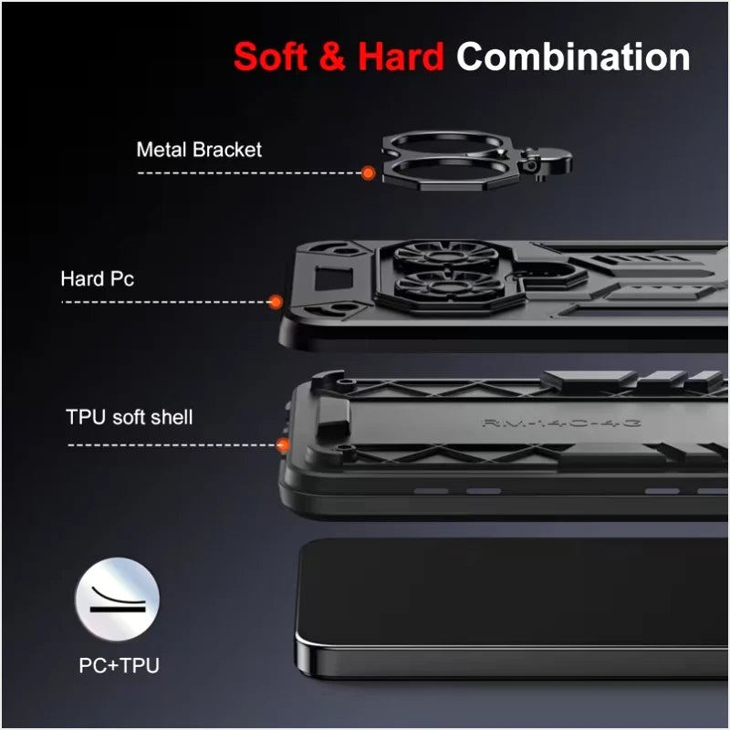Tecno Camon 40 Pro 360° Rotating Ring Stand Case – PC & Soft Edge, Magnetic Car Mount Compatible