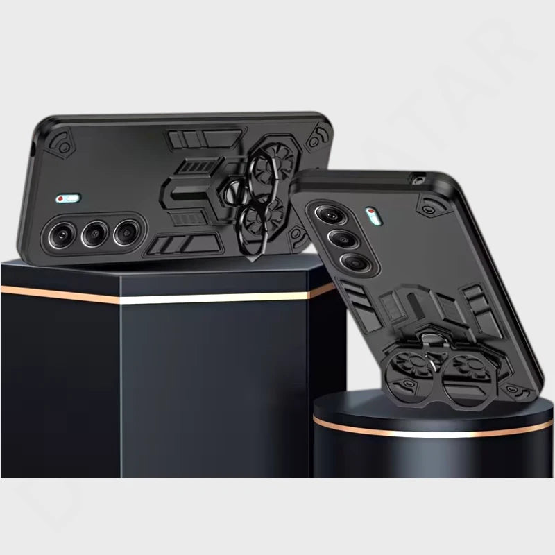 Tecno Camon 40 Pro 360° Rotating Ring Stand Case – PC & Soft Edge, Magnetic Car Mount Compatible