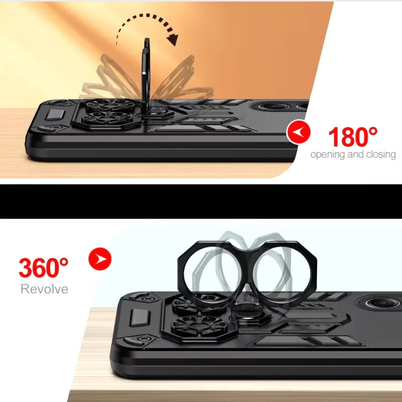 Tecno Camon 40 Pro 360° Rotating Ring Stand Case – PC & Soft Edge, Magnetic Car Mount Compatible