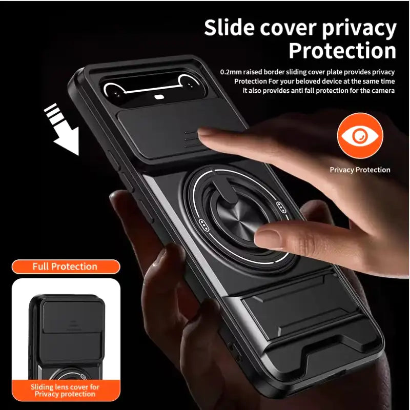 Tecno Pova Slim Magnetic Ring Holder Case – Full Mirror Cover, Kickstand, Car Mount Compatible