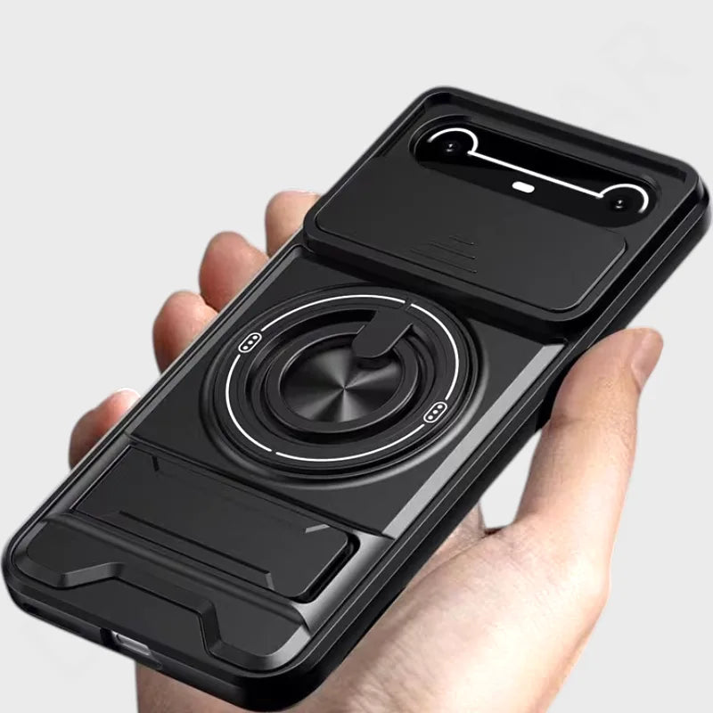 Tecno Pova Slim Magnetic Ring Holder Case – Full Mirror Cover, Kickstand, Car Mount Compatible