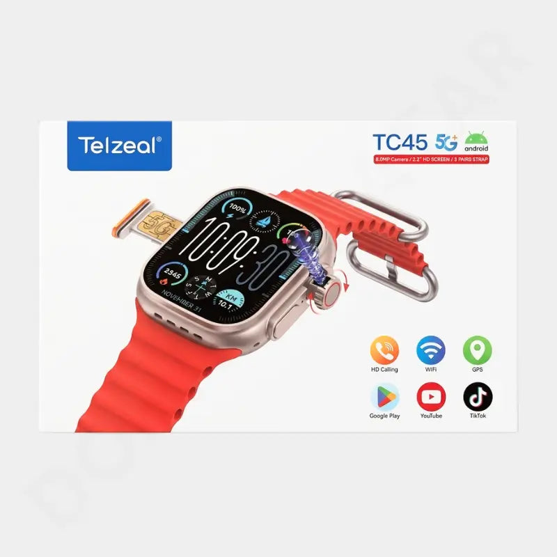 Telzeal TC45 5G Android 3 Pairs Strap Full Netcom Smartwatch