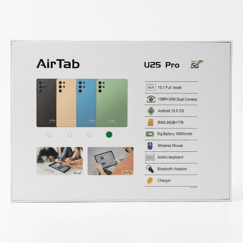 AirTab U25 Pro Tablet | 10.1" | Android 15 | 24GB RAM + 1TB | 30MP Camera | 10000mAh | Arabic Keyboard - Dohans Essentials - qatar