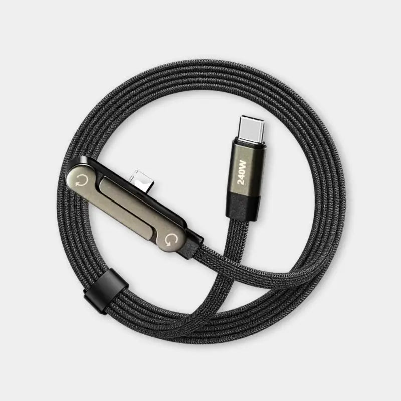 240W Flat Braided Type-C to Type-C Fast Charging Cable Gaming Angled Phone Stand Data Transfer