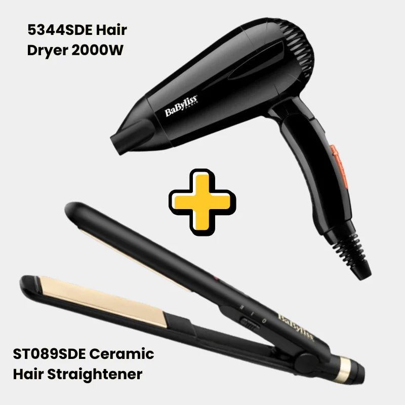 BaByliss Combo Hair Straightener & Dryer ST089SDE & 5344SDE Ceramic 230°C Worldwide - Dohans Essentials - qatar