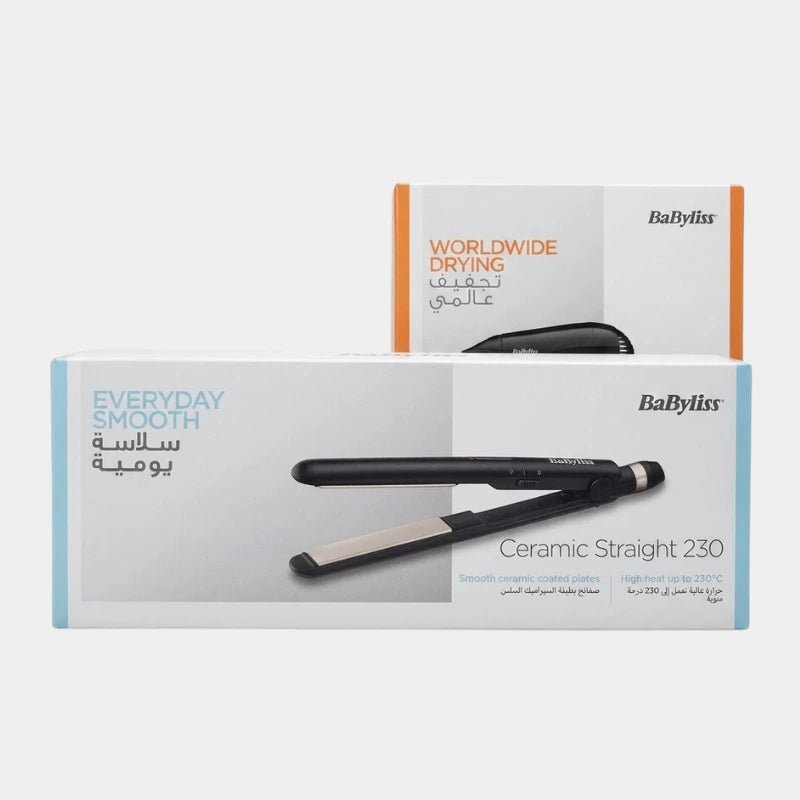 BaByliss Combo Hair Straightener & Dryer ST089SDE & 5344SDE Ceramic 230°C Worldwide - Dohans Essentials - qatar