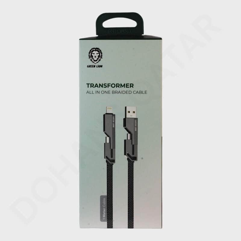 Green Lion Transformer All In One Braded Data Cable - Data Cable available at Dohans Qatar