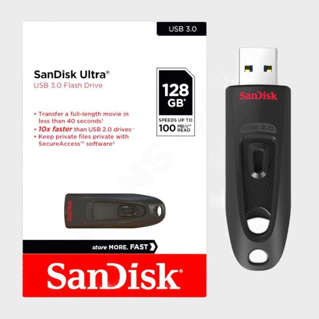 محرك أقراص فلاش SanDisk Ultra 128GB USB 3.0 بسرعة 130 مللي ثانية/ثانية للقراءة