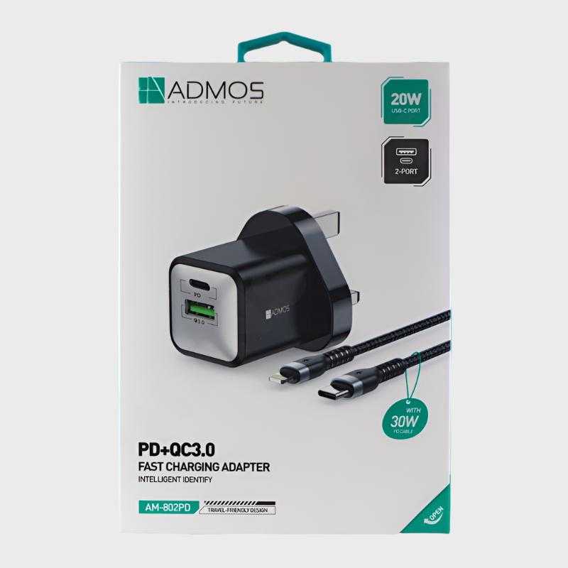 Admos 20W PD Lightning Charger With 30W PD Cable - Chargers available at Dohans Qatar