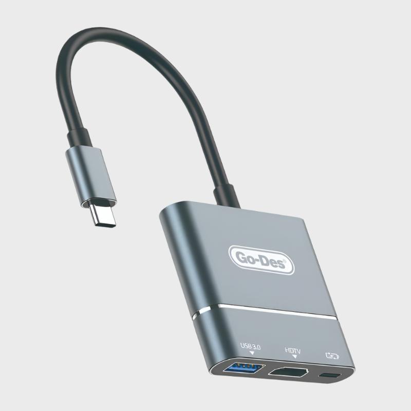 Dohans Other Accessories Go-Des 3 IN 1 Multifunctional USB-C Hub  USB-C  To USB 3.0 + HDTV + USB-C  Adapter