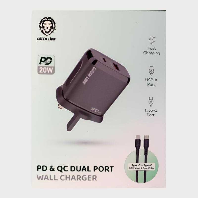 Green Lion 20W PD & QC Dual Port Charger - Chargers available at Dohans Qatar