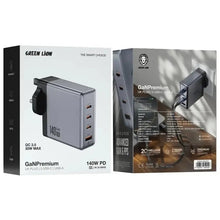 Green Lion GaNPremium 140W UK Plug Wall Charger | 3 USB-C + USB-A