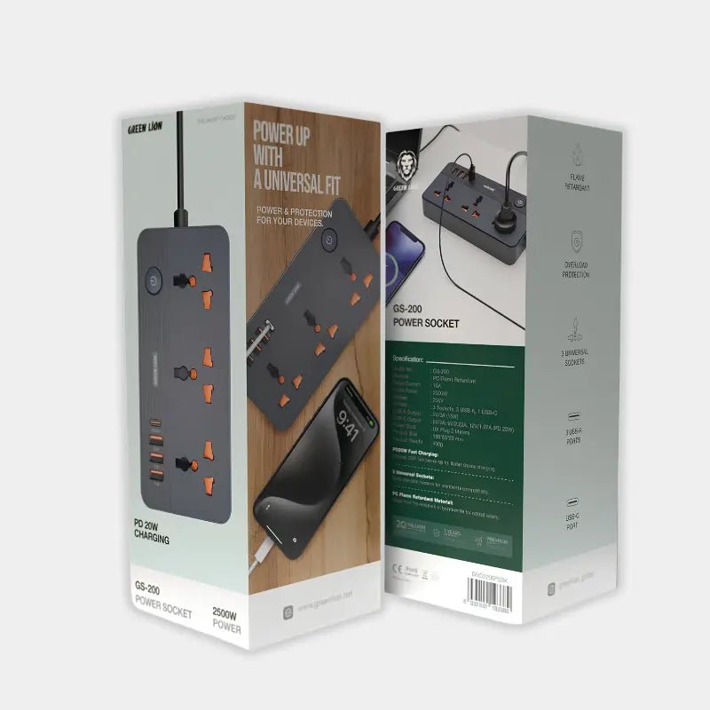Green Lion GS-200 2500W 3 Port Power Adapter | 2 Meter - Dohans Essentials - qatar