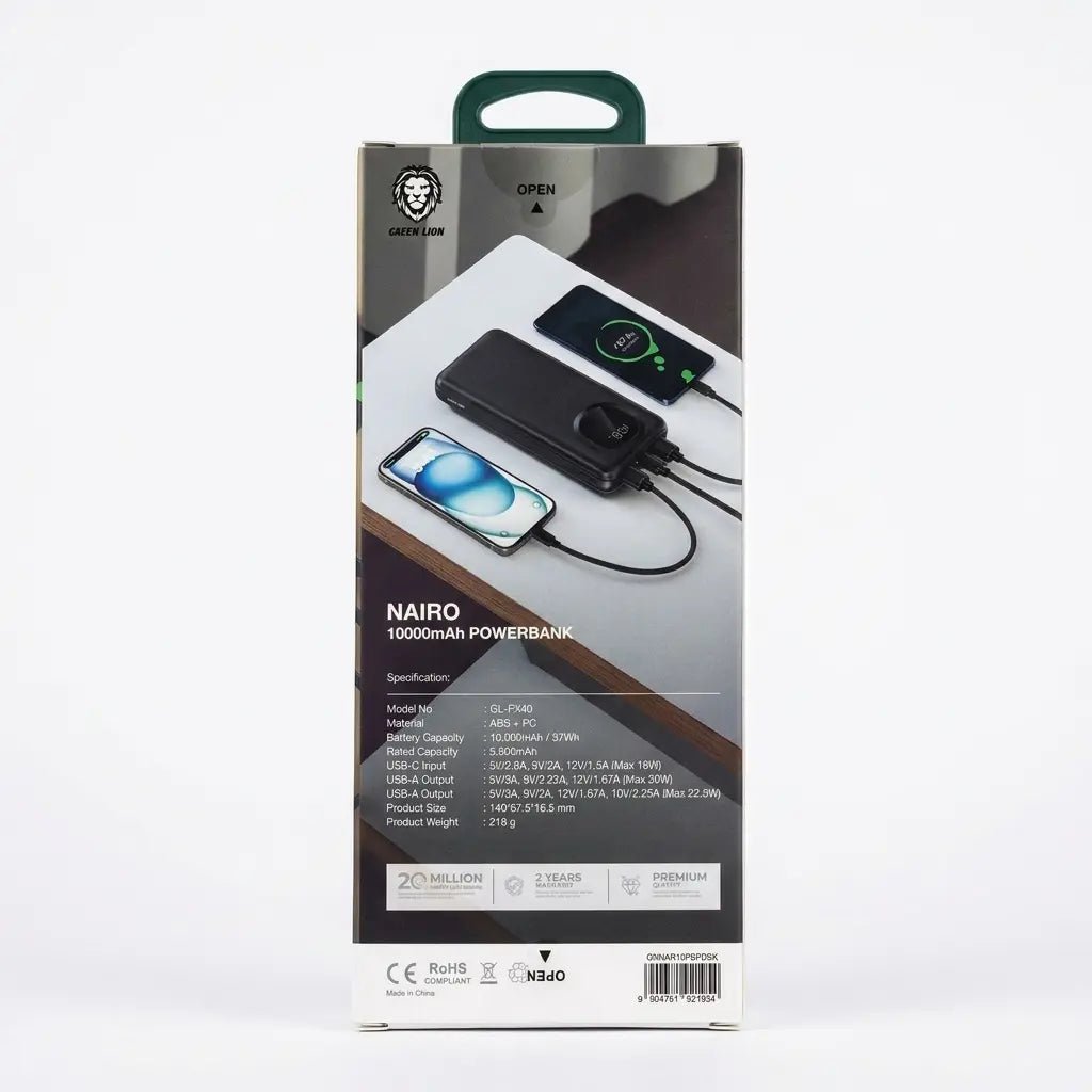 Green Lion Nairo 10000mAh 20W PD Digital Display Power Bank - Dohans Essentials - qatar