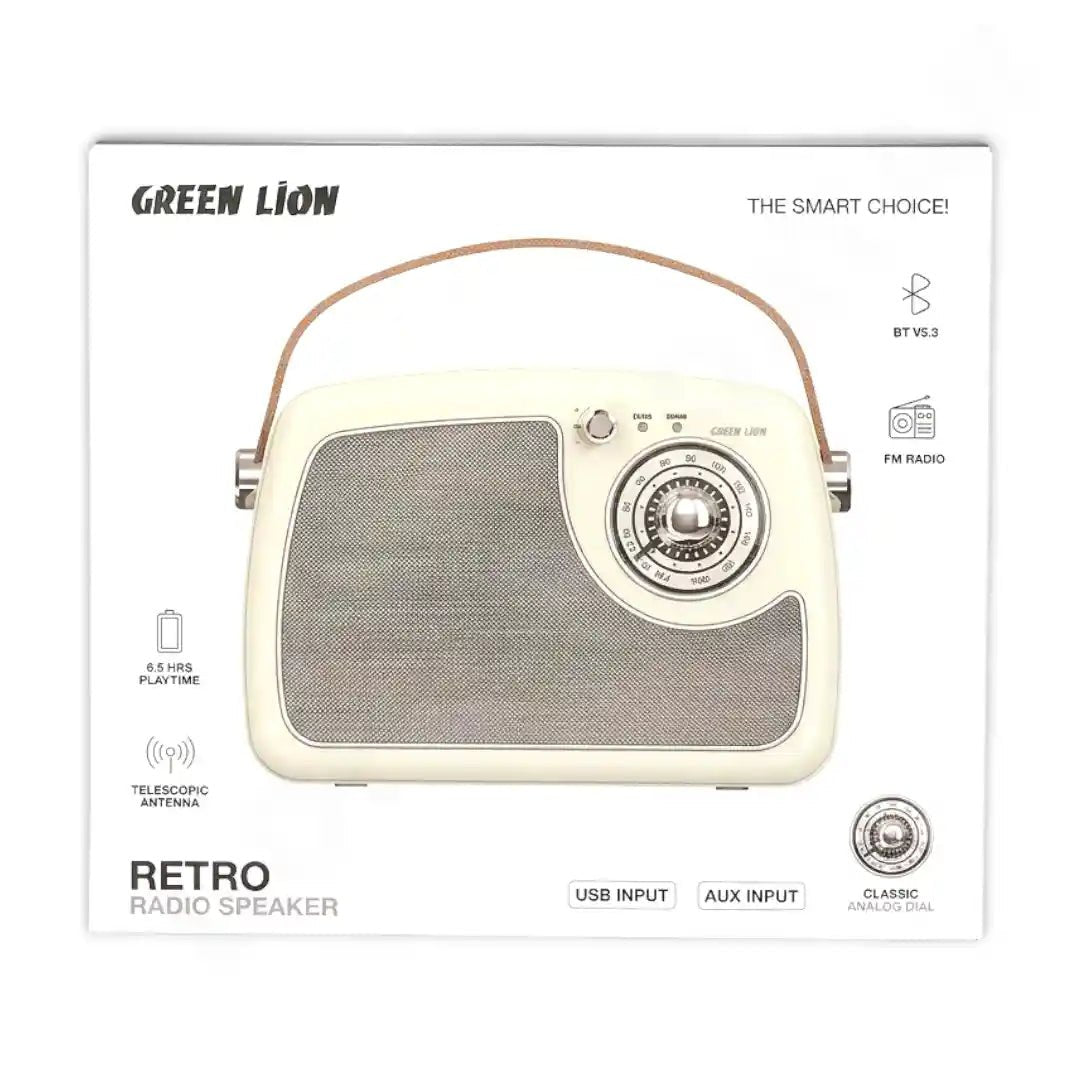 Green Lion Retro Radio Bluetooth Speaker 5W with FM Radio, USB-C & AUX - Dohans Essentials - qatar