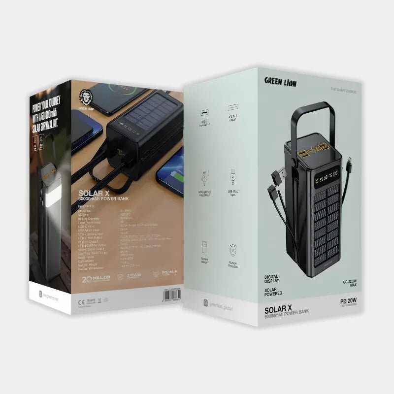Green Lion Solar X 60000mAh 20W PD Fast Charging Power Bank - Dohans Essentials - qatar
