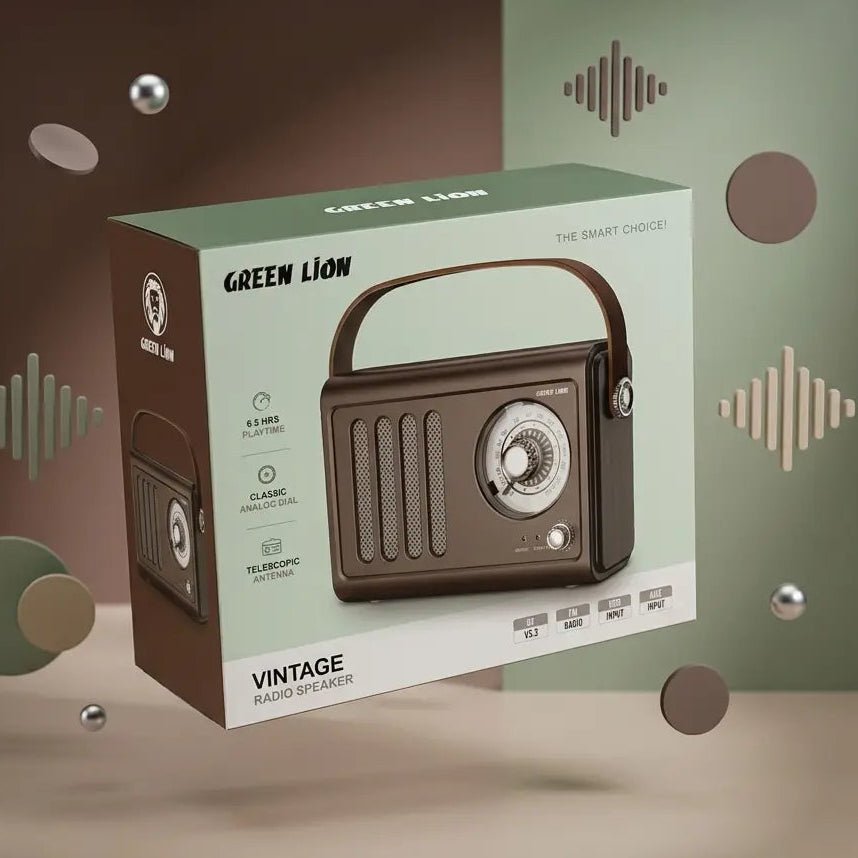 Green Lion Vintage Radio Speaker | Bluetooth 5.3 | FM Radio | 1500mAh | USB-C | 5W - Dohans Essentials - qatar