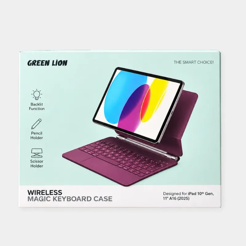 Green Lion Wireless Magic Keyboard Cover & Case for iPad 10th Gen / iPad 11-inch A16 (2025) - Color Burgundy - Dohans Qatar - qatar