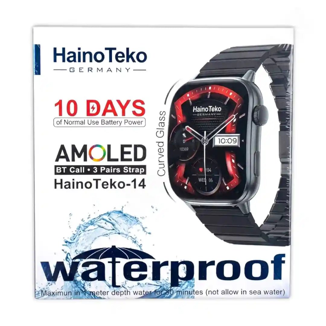 HainoTeko Germany-14 AMOLED Smartwatch – BT Call, 3 Straps, 10-Day Battery, Waterproof - Dohans Essentials - qatar