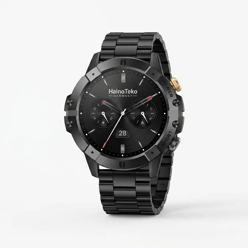 HainoTeko Germany RW-58 AMOLED Smartwatch – Black, 3 Straps, 10-Day Battery, 1ATM Waterproof - Dohans Essentials - qatar