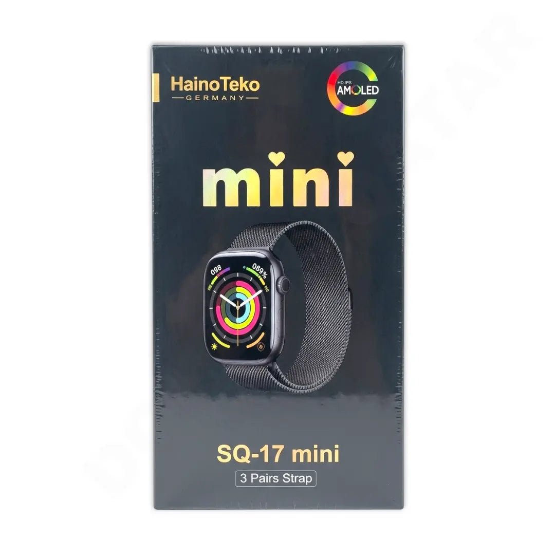 HainoTeko Germany SQ-17 Mini AMOLED Smartwatch – Black, 3 Straps - Dohans Essentials - qatar