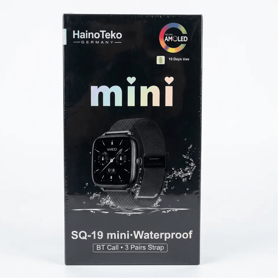 HainoTeko Germany SQ-19 Mini AMOLED Smartwatch | 3 Pair Straps | 10 Days Battery | Waterproof - Dohans Essentials - qatar