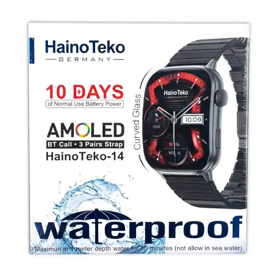 HainoTeko Germany-14 AMOLED Smartwatch – BT Call, 3 Straps, 10-Day Battery, Waterproof