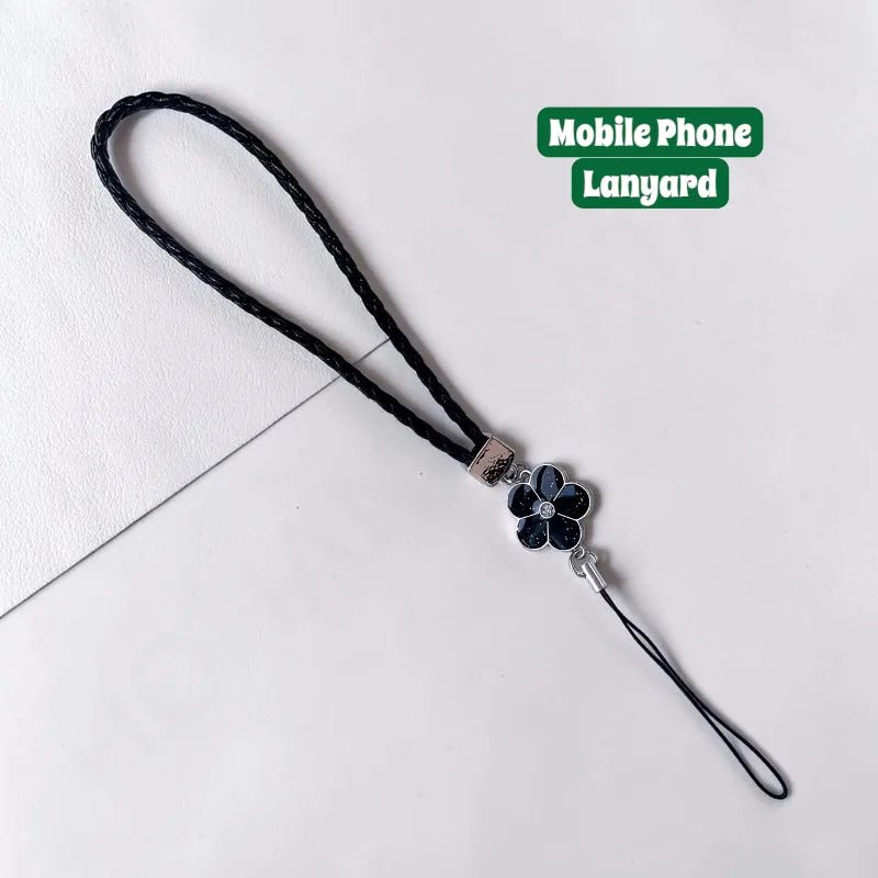 Handmade Camellia Flower Phone Lanyard Lucky Grass Mobile Accessory - Dohans Essentials - Black - qatar