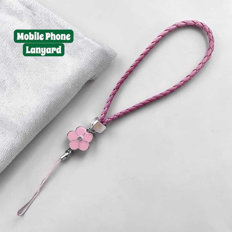 Handmade Camellia Flower Phone Lanyard Lucky Grass Mobile Accessory - Dohans Essentials - Pink - qatar