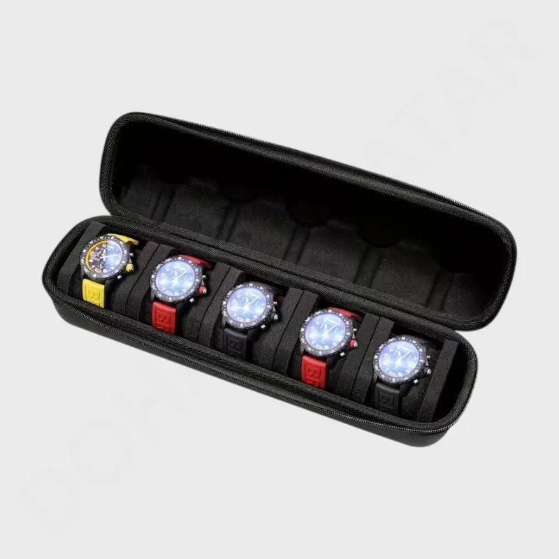 Hard Shell Watch Travel Case 5-Compartment with Cushioned Divider & Handle - Dohans Essentials - qatar