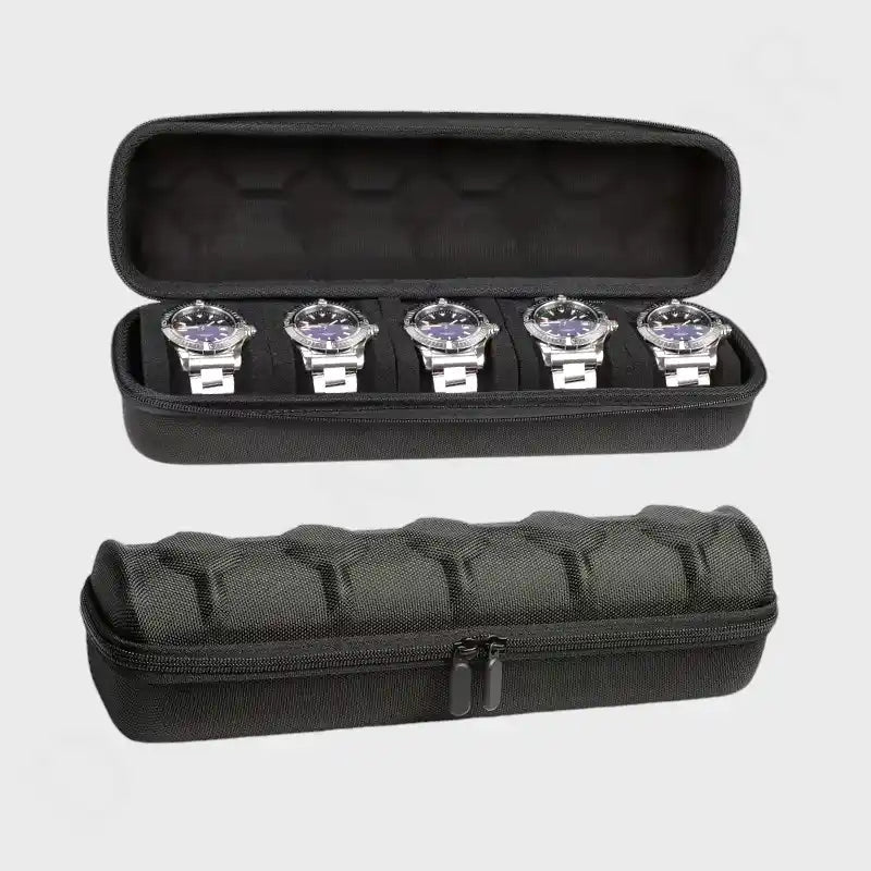 Hard Shell Watch Travel Case 5-Compartment with Cushioned Divider & Handle - Dohans Essentials - qatar