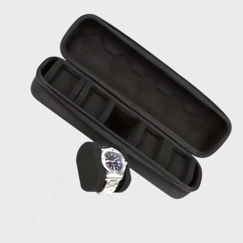 Hard Shell Watch Travel Case 5-Compartment with Cushioned Divider & Handle - Dohans Essentials - qatar
