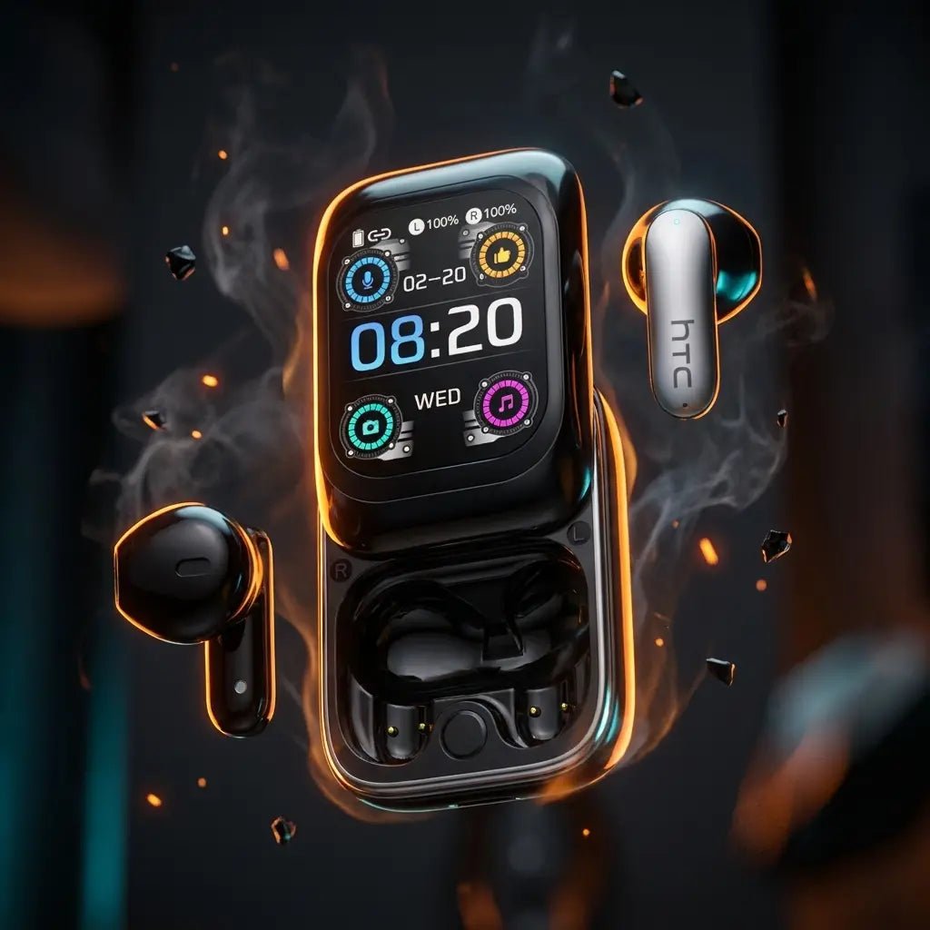 HTC NE48 Side-Sliding Wireless Earbuds Colorful HD Display - Dohans Essentials - qatar