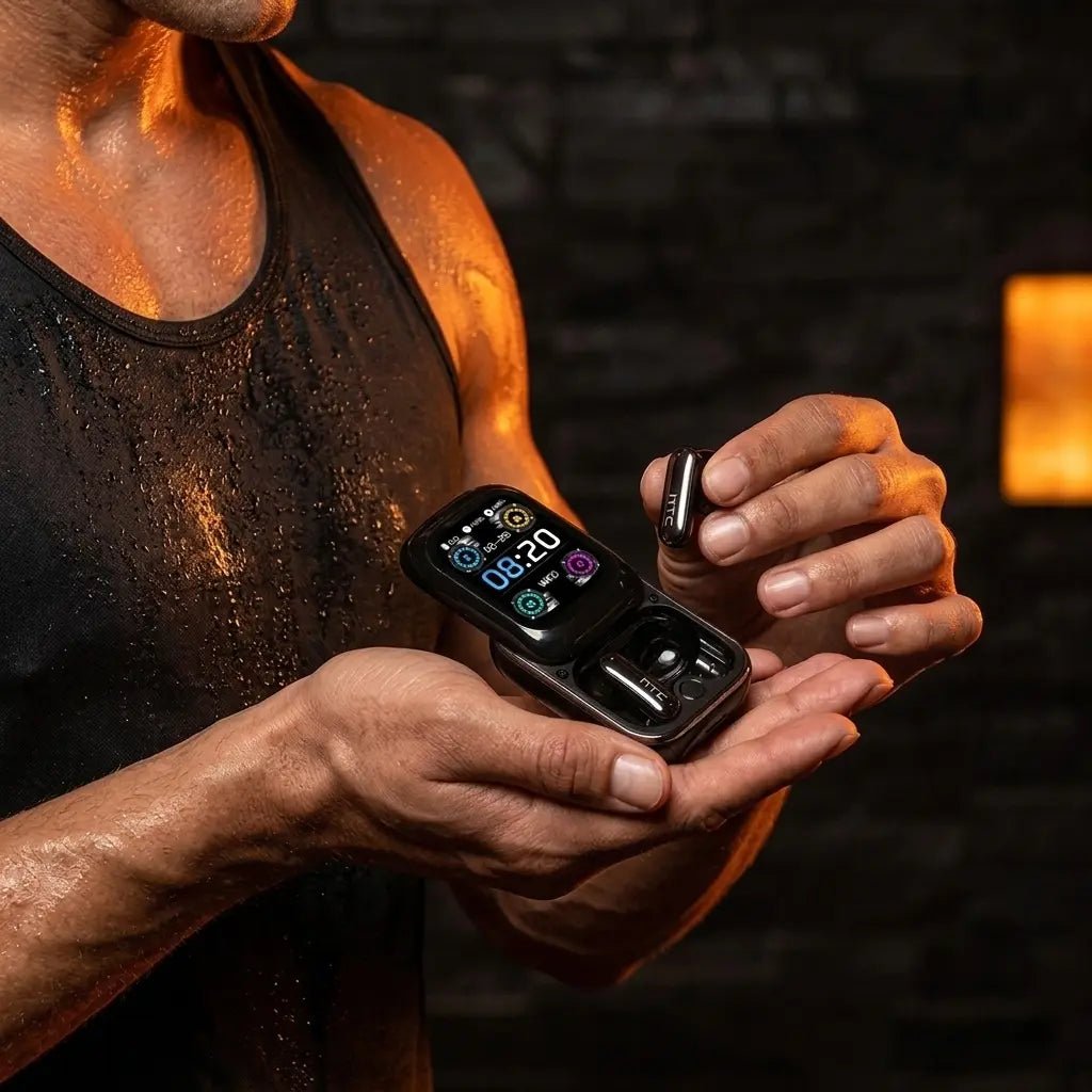 HTC NE48 Side-Sliding Wireless Earbuds Colorful HD Display - Dohans Essentials - qatar