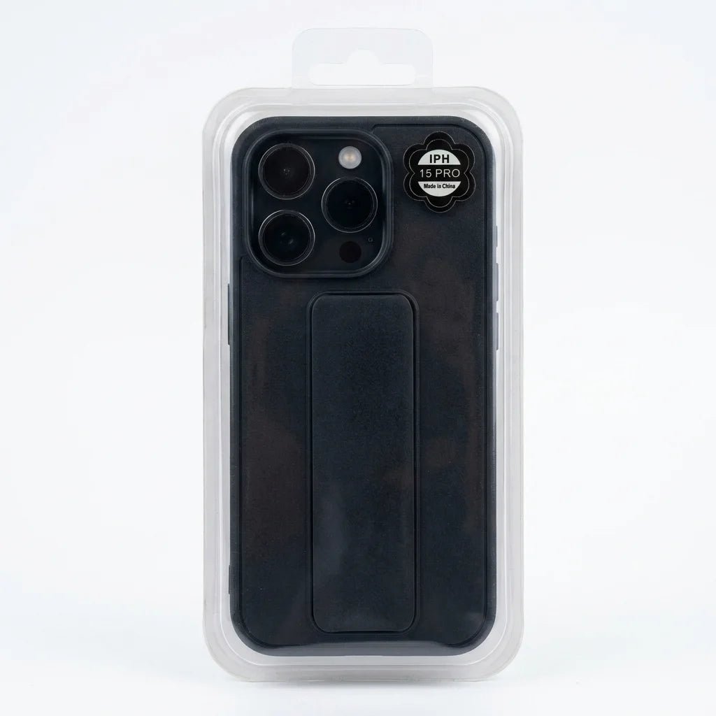 A black protective phone case with a built-in kickstand, shown inside its clear plastic retail packaging. The case is designed for an iPhone 11 Pro, as indicated by the camera cutouts and the 'IPHONE 11 PRO' text printed on the upper right.