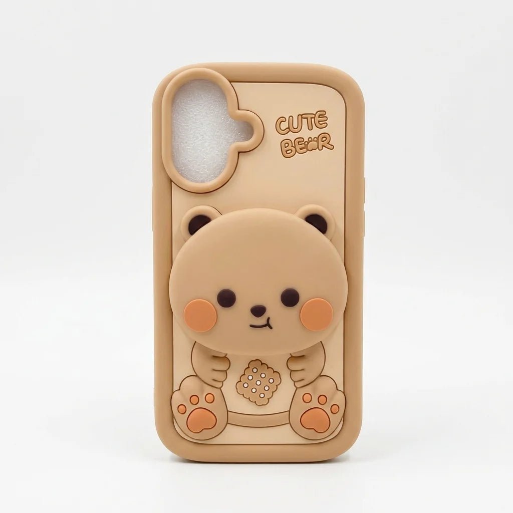 iPhone 16 Cute Bear silicone Case Cover - Dohans Essentials - qatar
