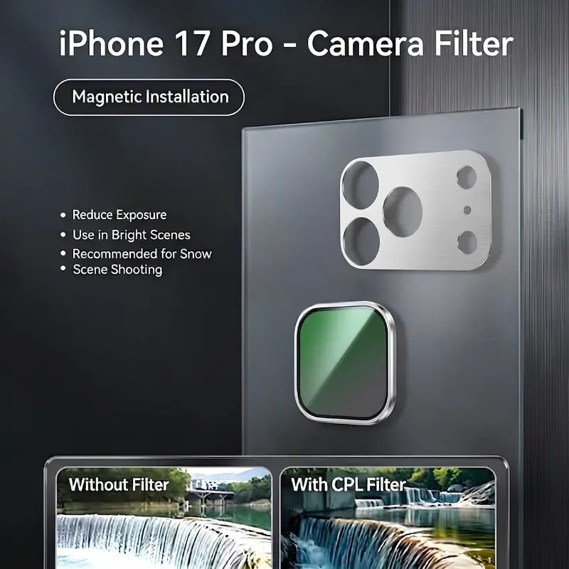 iPhone 17 Pro Magnetic Camera Lens Filter - Silver - CPL-Increase Saturation - Dohans Essentials - qatar